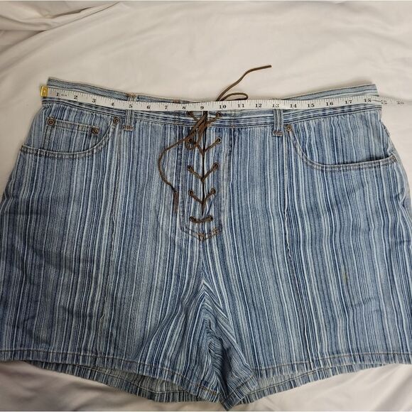 VINTAGE 90s Y2K lace up front striped denim jean shorts XXL - Picture 10 of 12